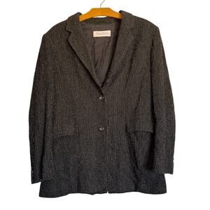 MaxMara Tweed Wool Blazer Black Tan Dot Stripe Coat Office Career Formal Size XL